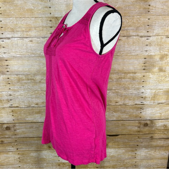 Sonoma Hot Pink Tie Neck Sleeveless Tank Top Size Small Crochet Lace Trim - Picture 4 of 7